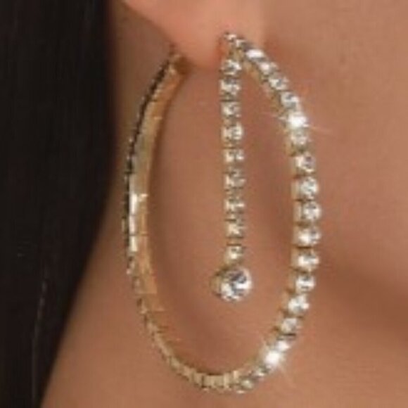 Circle Hoop Earrings - Hollow Design, Zinc Alloy, Glass Filled, Sexy Chic - Picture 3 of 4